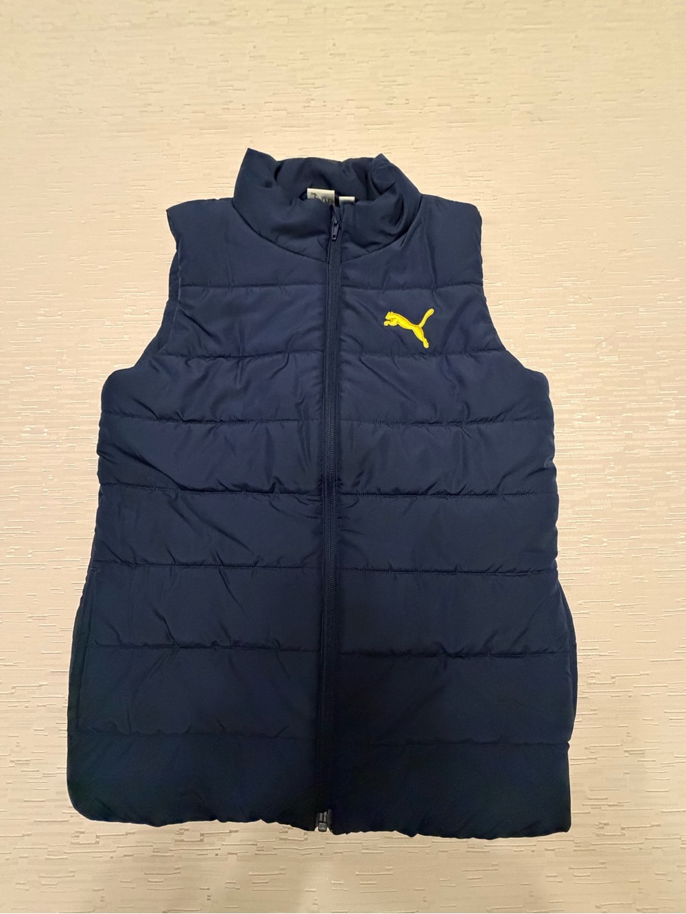 Puma Kids Navy Blue Puffer Vest with Yellow Logo size M 10/12